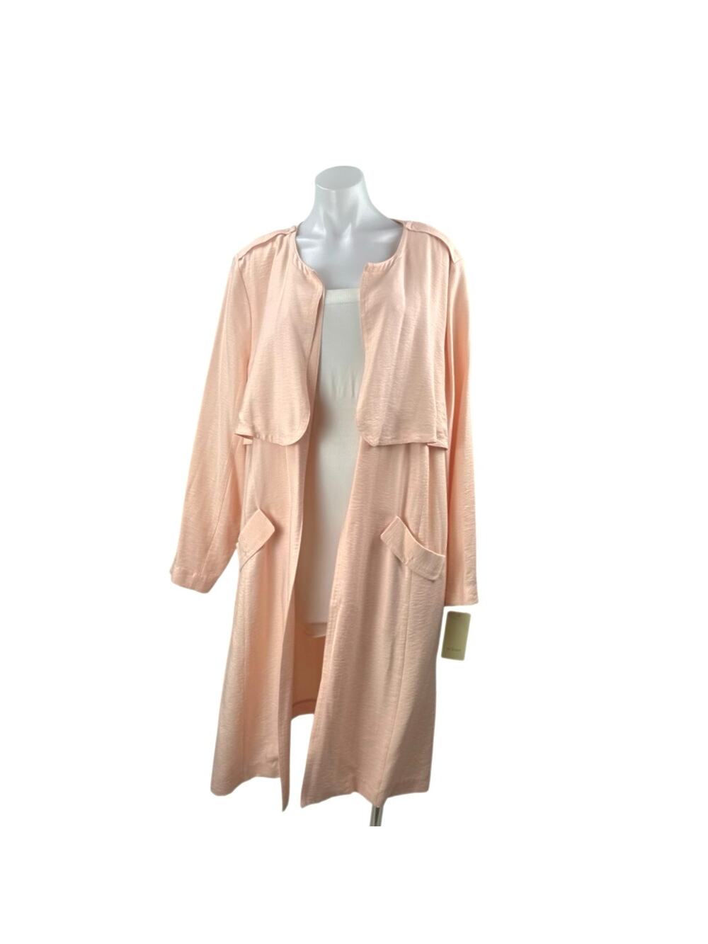 NEW Sejour Womens Pink Long Sleeve Midi Open Front Duster Trench Coat Jacket 16W